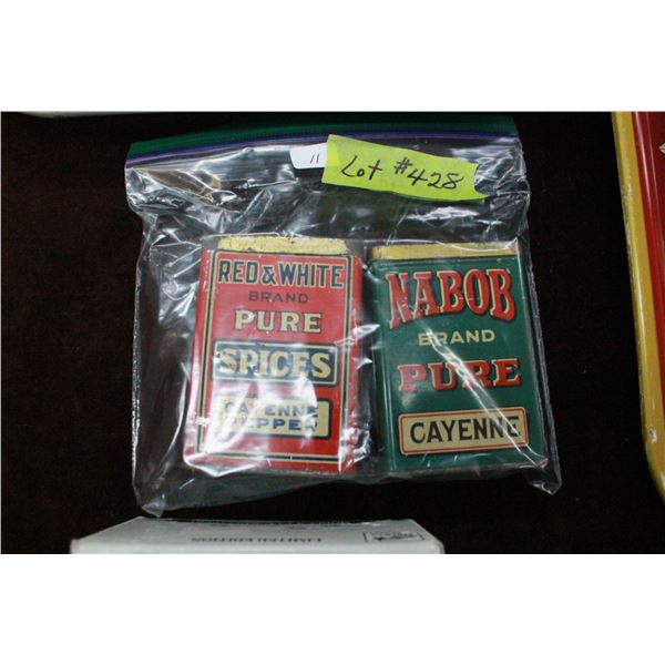 2 Spice Tins - "Red & White", "Nabob"