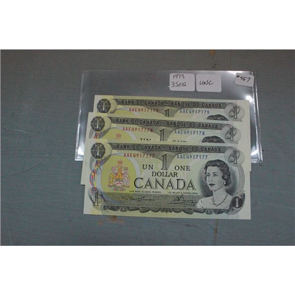 Canada One Dollar Bills (3) 1973, Seq. ; UNC