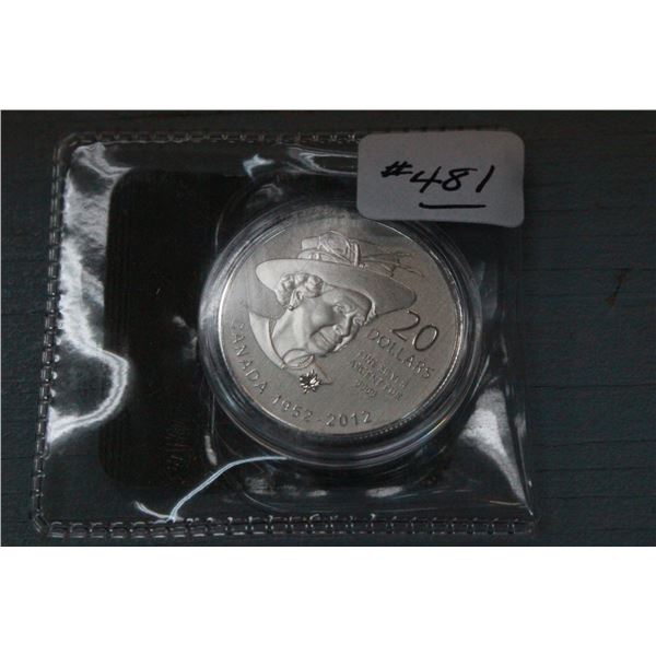 Canada Twenty Dollar Coin 2012; .9999% Silver; No GST