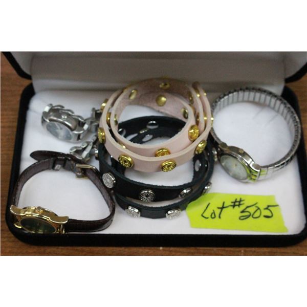 Three Watches (1 needs a battery) & 2 Arm Bracelets