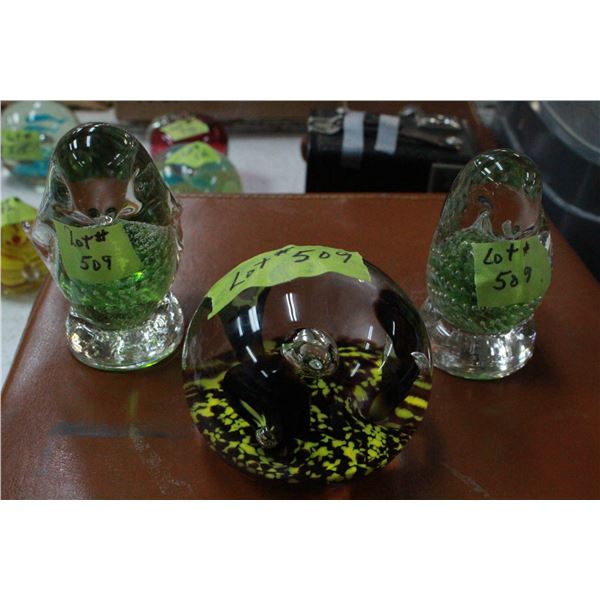 3 Paperweights - 2, Birds & One made in Scotland