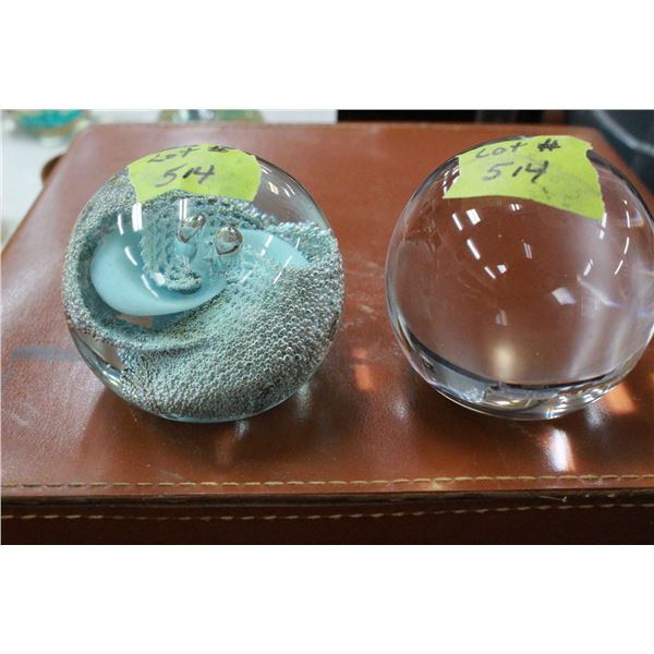 2 Paperweights;  One Blue & One is Clear