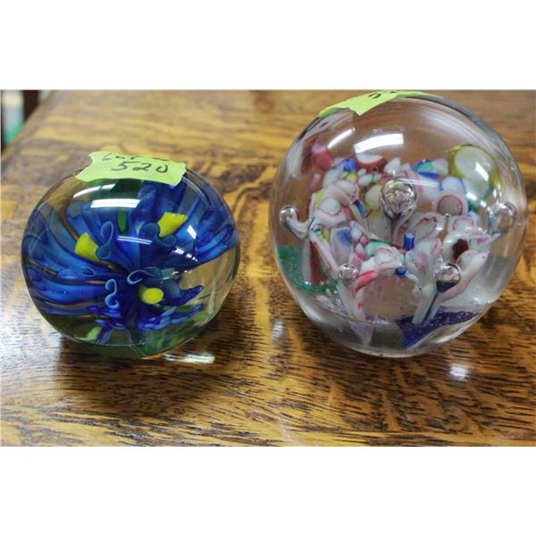2 Paperweights; Blue & Floral
