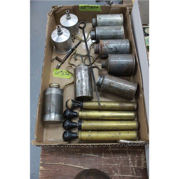 4 Brass Pumps, 7 Fuel Cans, 2 Funnels & other Lamp Accessories