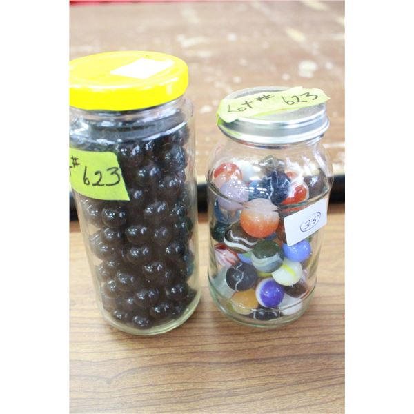 2 Jars Assorted Marbles (black & assorted colors)