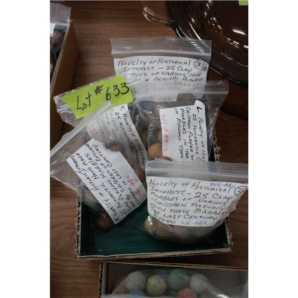 5 Small Bags of Novelty Historical Clay Marbles