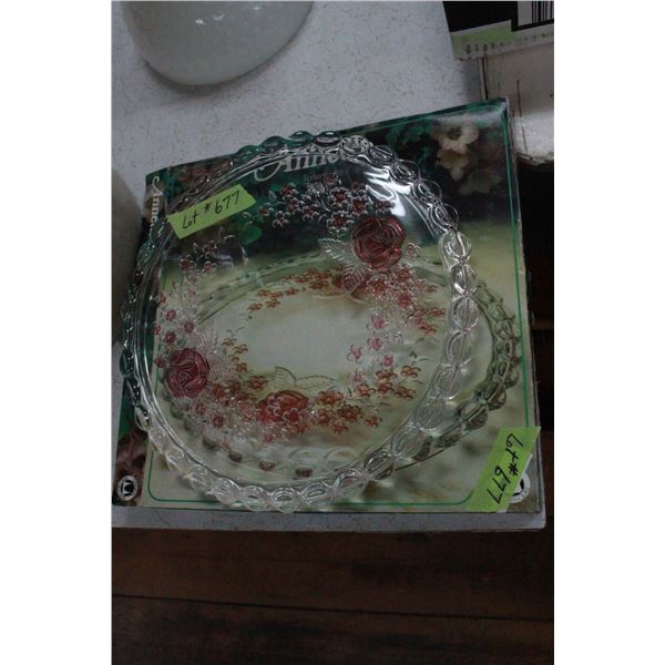 Torte Plate with embossed Roses & Box