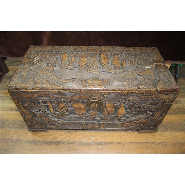 Carved Wooden Trunk