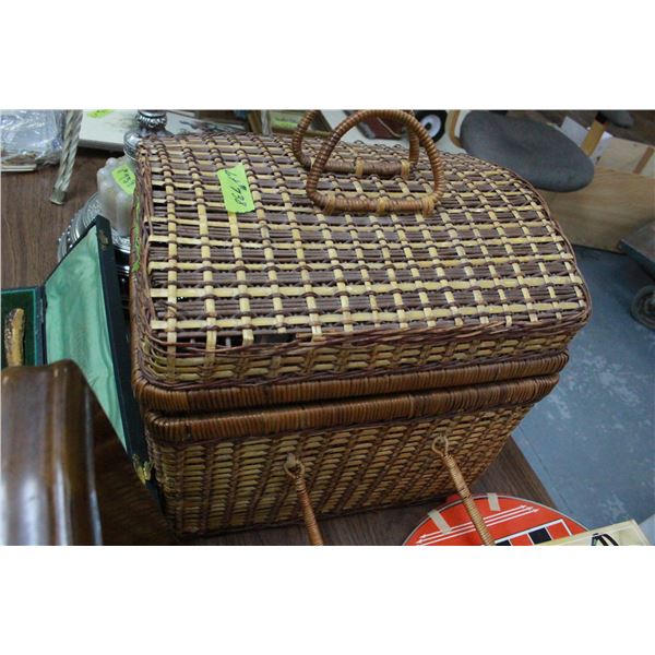 Picnic Basket, McDonalds Toys & 2 Clay Figures (one chipped)