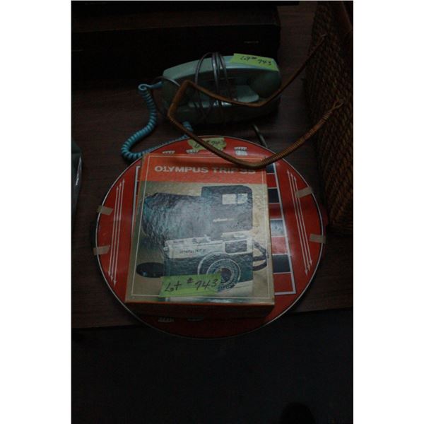 Camera; Telephone and Checkers Tin