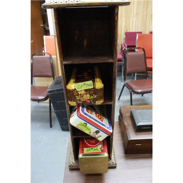 Small Shelf with 3 Tins (maybe plant stand?)