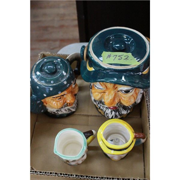 Cookie Jar; Teapot and 2 Small Jugs (all faces)