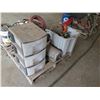 Image 8 : Pallet of Air Hoses, Winders, Wheels, Parts, etc & 3 Drawer Plastic Storage