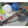 Image 1 : Qty 2 Construction Hard Hats, Manual Hand Crank Pump, etc