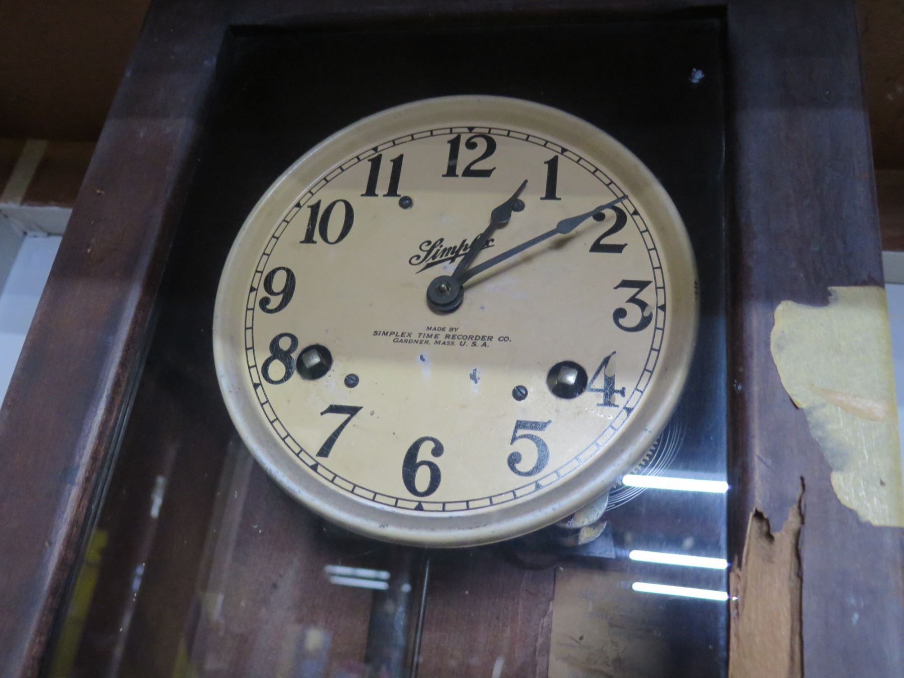 Vintage Simplex Time Recorder Clock in Wooden Case w/ Pendulum