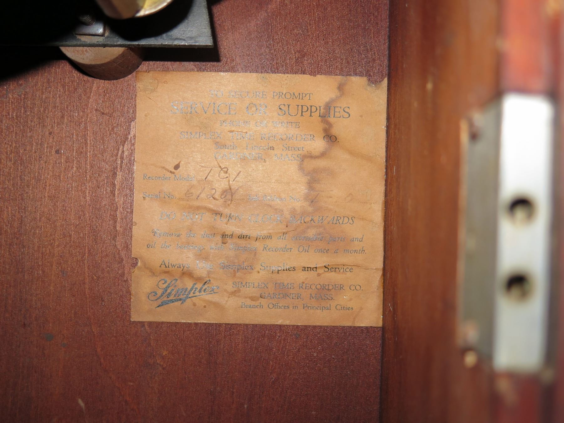 Vintage Simplex Time Recorder Clock in Wooden Case w/ Pendulum - Oahu ...