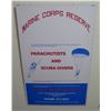 Image 1 : Vintage Paper Sign: Marine Corps Reserve Parachutists And Scuba Divers 48"x22"