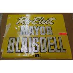 Vintage Political Paper Sign: Re-Elect Mayor Blasidell (R) 26"x20"