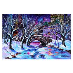 Yana Rafael, "Frosty Day in Central Park" Hand Signed Original Painting on Canvas with COA.