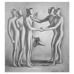 Mark Kostabi "A Deal's A Deal" Hand Signed Original Artwork with COA.