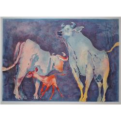 Edwin Salomon- Original Serigraph "bull family"