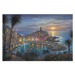Robert Finale, "Vernazza Sunset" Hand Signed, Artist Embellished Limited Edition on Canvas with COA.