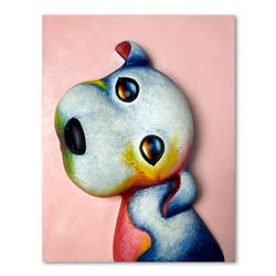 Wang, "Angel (Pink)" Hand Painted Limited Edition Bas Relief Sculpture, Numbered 13/99, Hand Signed 