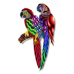 Patricia Govezensky- Original Painting on Laser Cut Steel "Two Parrots XXI"