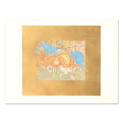 Guillaume Azoulay, "Manege" Limited Edition Hand Colored Etching with Hand Laid Gold Leaf, Numbered 