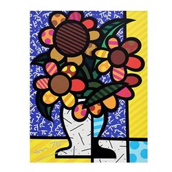Romero Britto "New Sunflower" Hand Signed Giclee on Canvas; Authenticated