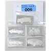 Image 1 : Five 2.08 Oz .925 Silver Car Motif Bars