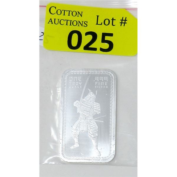 1 Oz. Samurai Warrior .999 Silver Bar