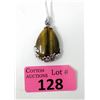 Image 1 : Large Tear Drop Tiger's Eye Pendant with Chain