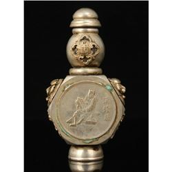 A SILVER BEAST & BUDDHA SNUFF BOTTLE QING DYNASTY.