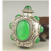 Image 1 : A SILVER INLAY GREEN JADE SNUFF BOTTLE QING DYNASTY.