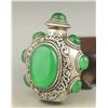 Image 3 : A SILVER INLAY GREEN JADE SNUFF BOTTLE QING DYNASTY.