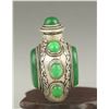 Image 5 : A SILVER INLAY GREEN JADE SNUFF BOTTLE QING DYNASTY.