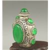 Image 6 : A SILVER INLAY GREEN JADE SNUFF BOTTLE QING DYNASTY.