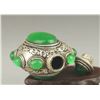Image 8 : A SILVER INLAY GREEN JADE SNUFF BOTTLE QING DYNASTY.