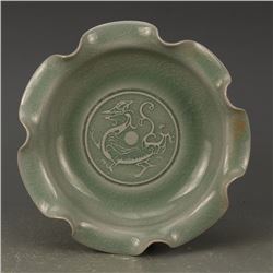 A CELADON PHOENIX PLATE MING DYNASTY.