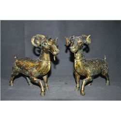 A PAIR GILT BRONZE ZODIACD SHEEP STATUE MING DYNASTY.