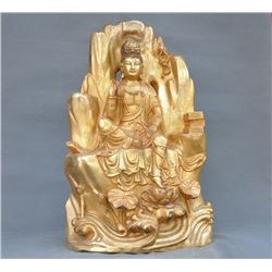 A GILT BRONZE KWAN-YIN BUDDHA FIGURE QING DYNASTY.