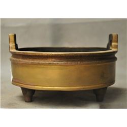 A BRONZE DOUBLE HANDEL CENSER QIANLONG MARK.