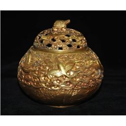 A BRONZE GILD 24K-GOLD CENSER QIANLONG MARK.