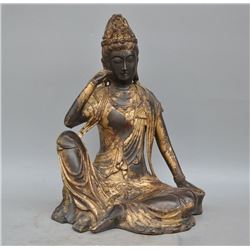 A GILT BRONZE KWAN-YIN BUDDHA FIGURE QING DYNASTY.