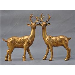 A PAIR GILT BRONZE DEER STATUE QING DYNASTY.