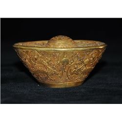 A BRONZE GILD 24K-GOLD INGOT QING DYNASTY.