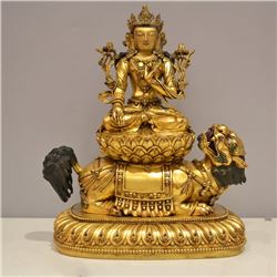 A-RARE GILT BRONZE GUAN-YING BUDDHA FIGURE QING DYNASTY.