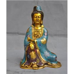 A BRONZE CLOISONNE KWAN-YIN BUDDHA FIGURE QING DYNASTY.