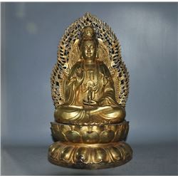 A GILT BRONZE KWAN-YIN BUDDHA FIGURE QING DYNASTY.